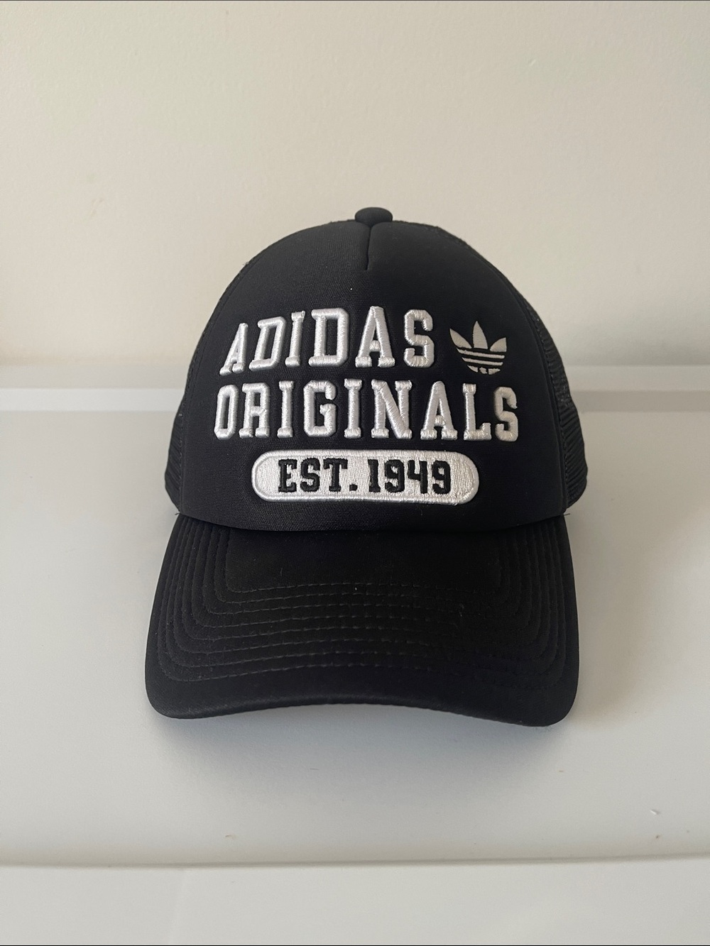 adidas Black Trucker Cap with White Embroidered Logo